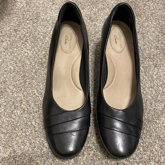 Clarks Leather Comfort Pumps Women 9.5M  EU 41 2.5 “ Block Heel 2" Padded Office - Picture 6 of 10